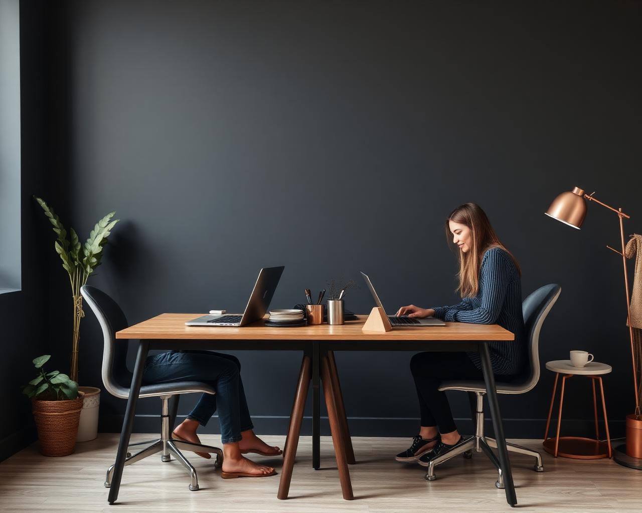 Il team di Vetrina X al lavoro su due computer portatili nello studio